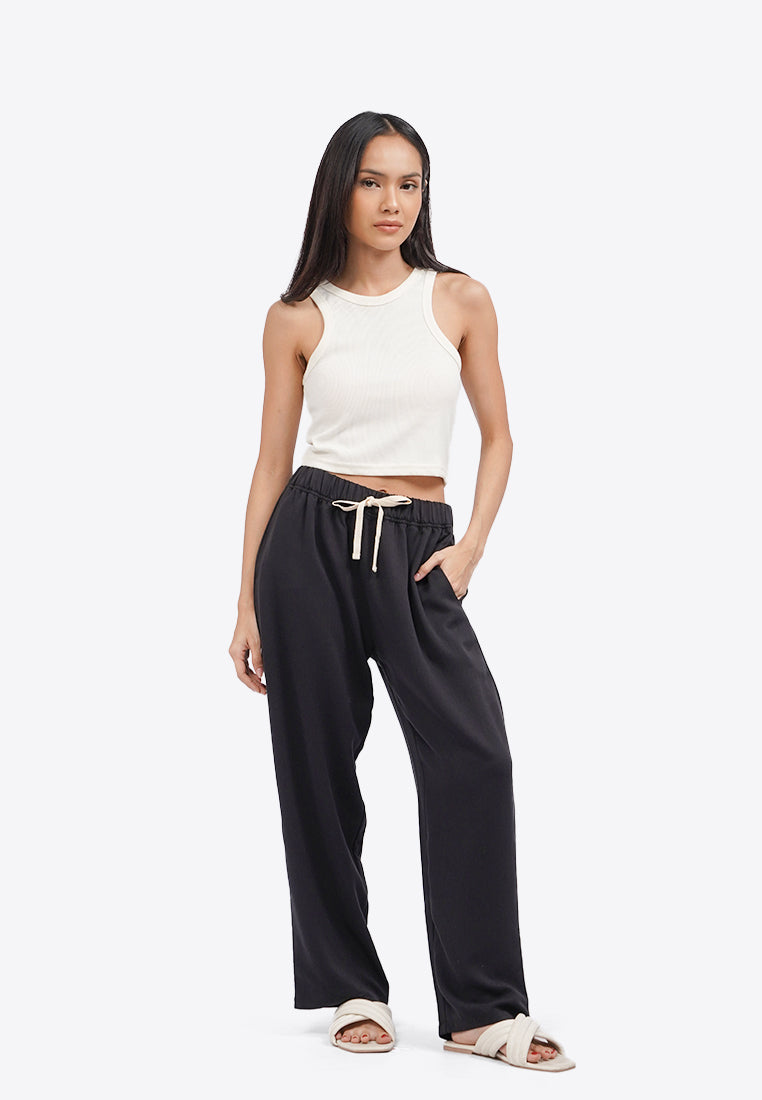 Contrast Drawstring Pajama Bottom Black