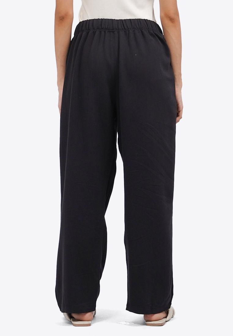 Contrast Drawstring Pajama Bottom Black