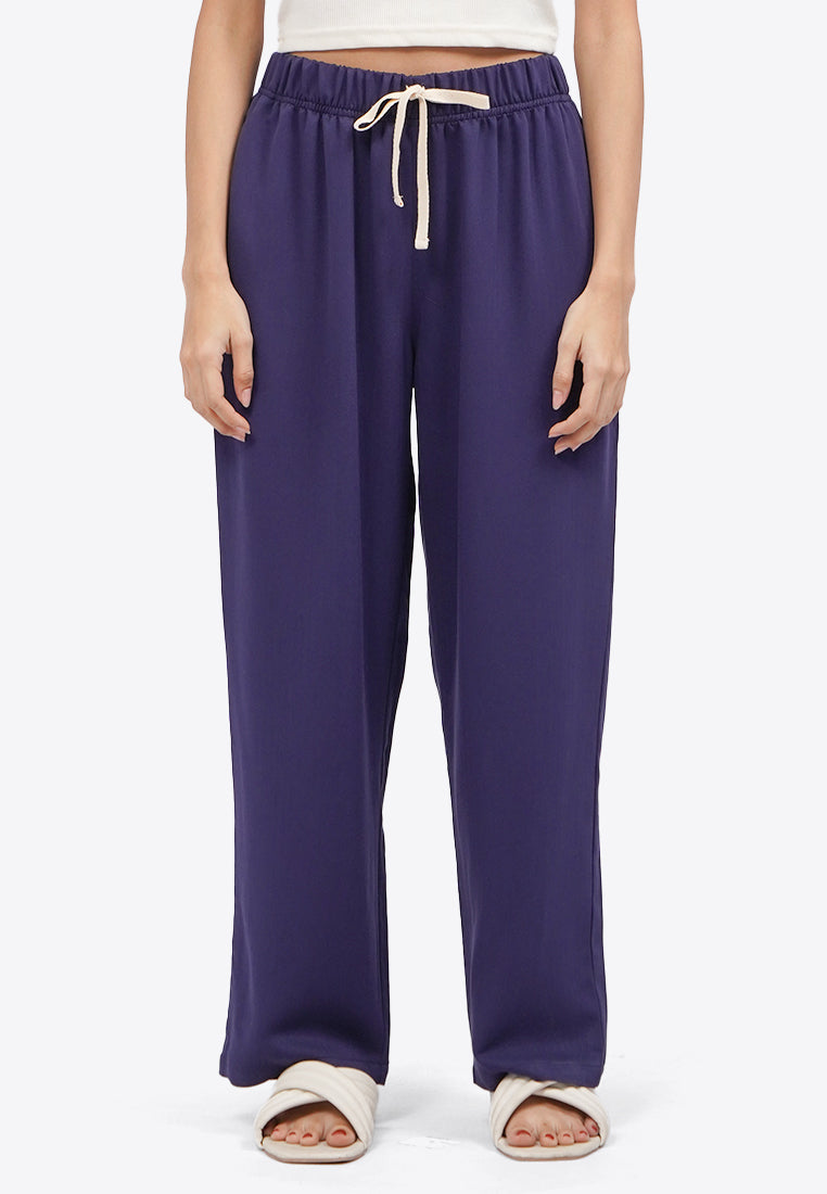 Contrast Drawstring Pajama Bottom Navy