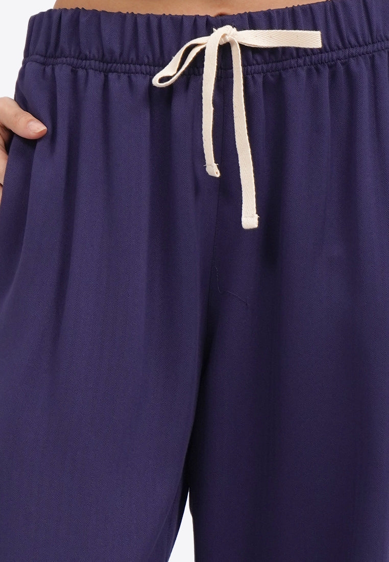 Contrast Drawstring Pajama Bottom Navy
