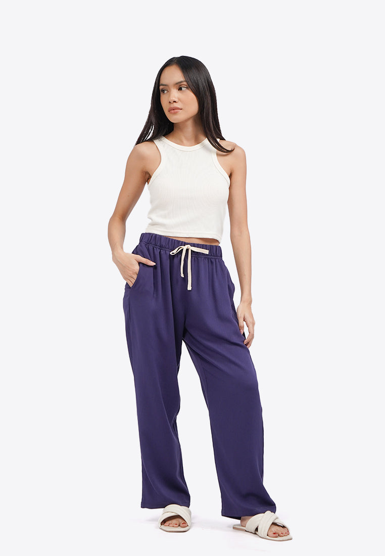 Contrast Drawstring Pajama Bottom Navy