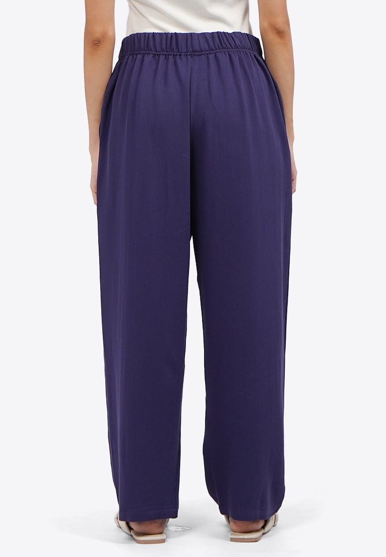 Contrast Drawstring Pajama Bottom Navy