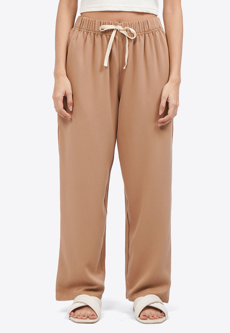 Contrast Drawstring Pajama Bottom Beige