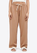 Contrast Drawstring Pajama Bottom Beige