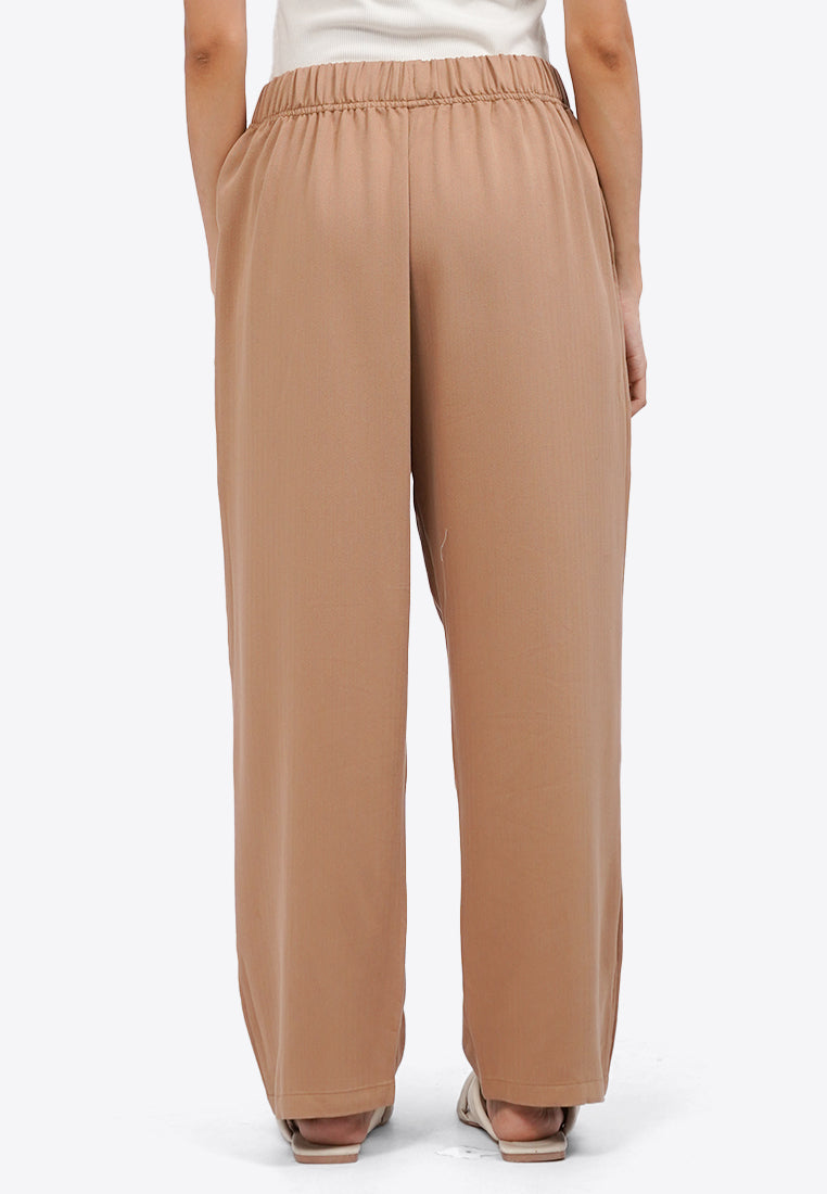 Contrast Drawstring Pajama Bottom Beige