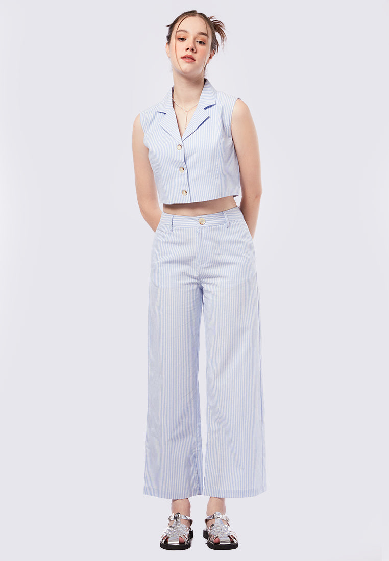 Wide Leg Striped Pants with Slit Details