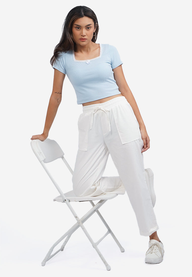 Elastic Waist Jogger Pants Off White
