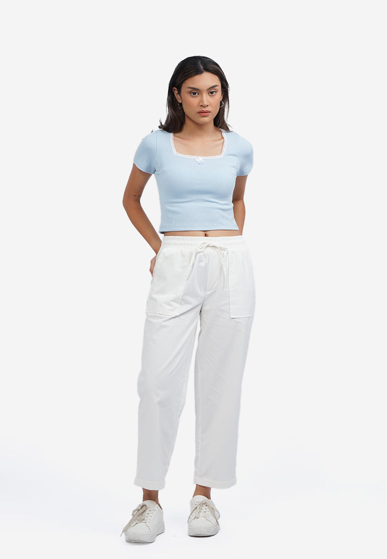 Elastic Waist Jogger Pants Off White