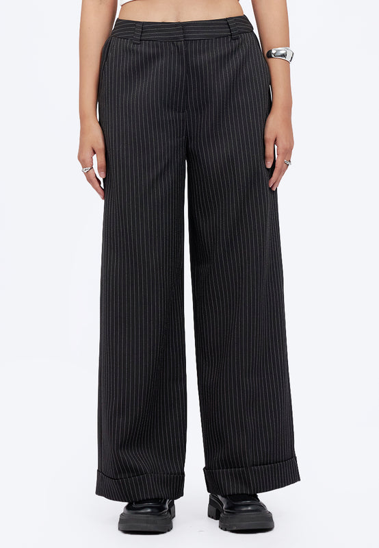 Straight Long Pants with Roll Up Hem