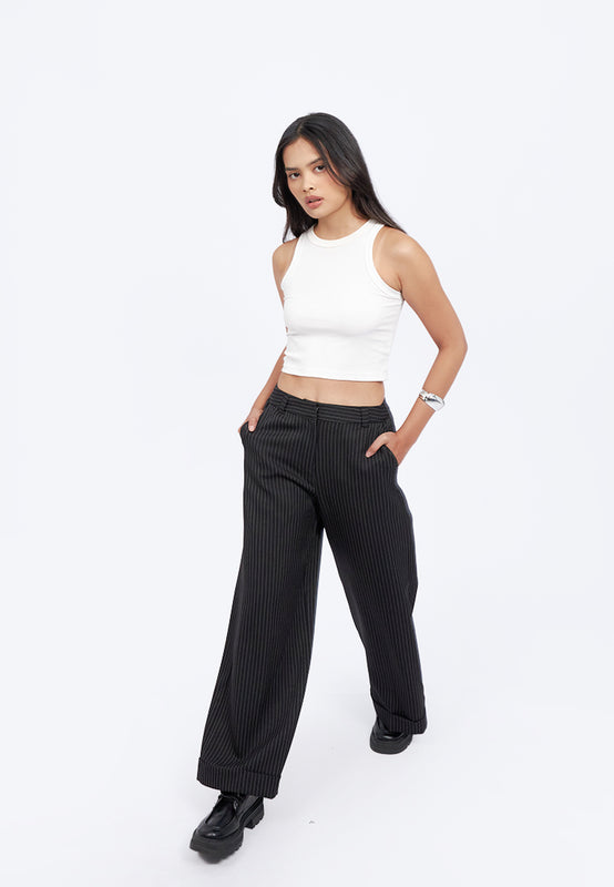 Straight Long Pants with Roll Up Hem