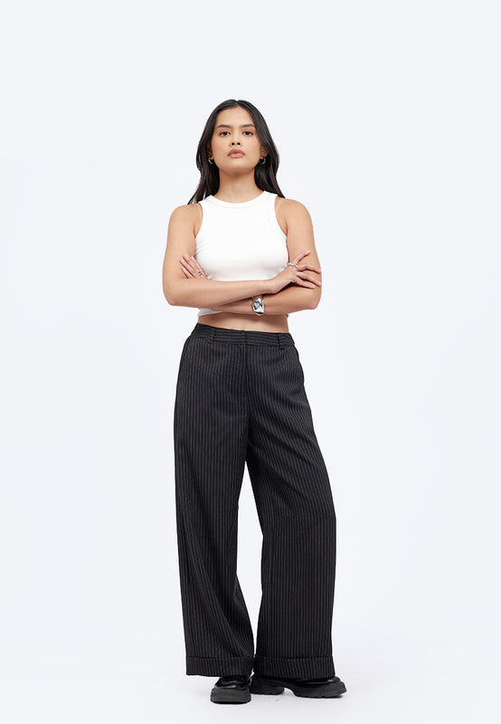 Straight Long Pants with Roll Up Hem