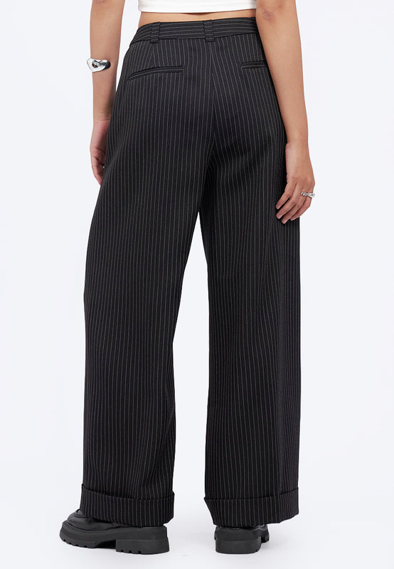 Straight Long Pants with Roll Up Hem