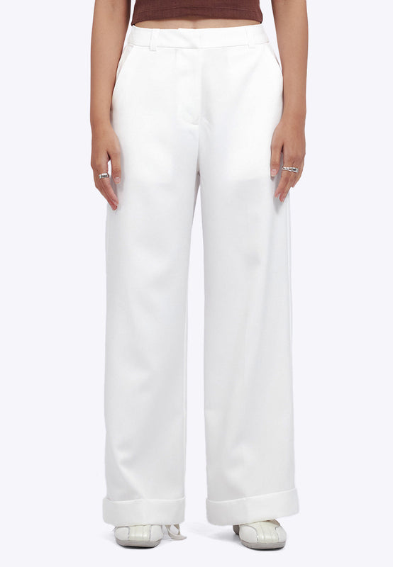 Straight Long Pants with Roll Up Hem