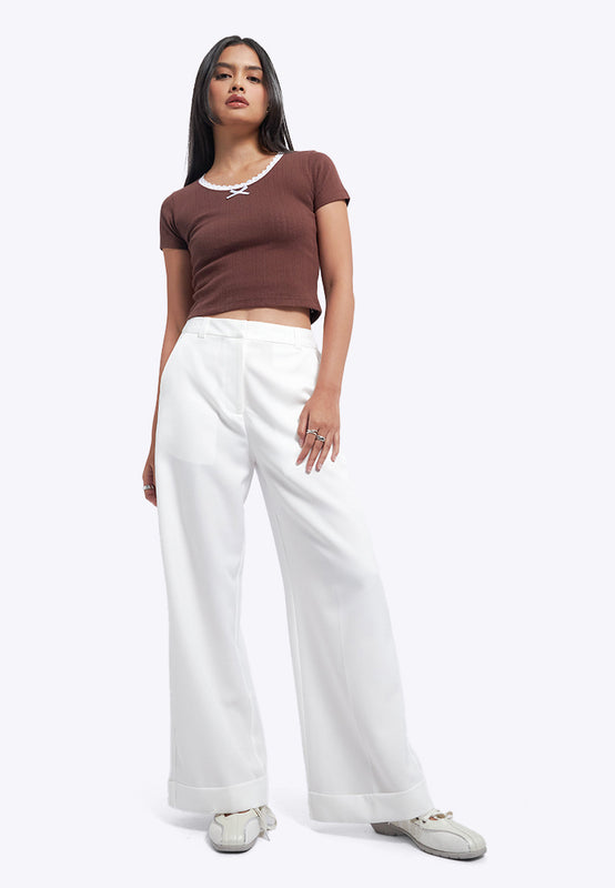 Straight Long Pants with Roll Up Hem