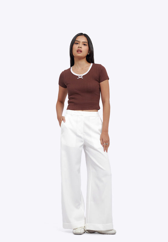 Straight Long Pants with Roll Up Hem