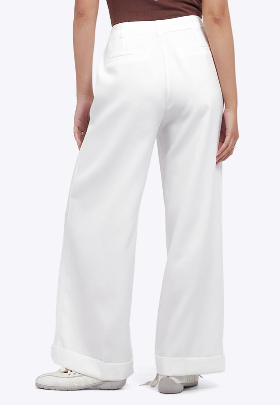 Straight Long Pants with Roll Up Hem