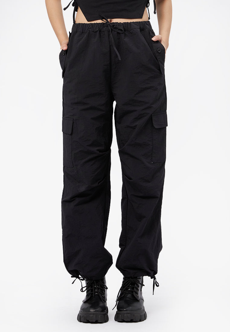 Parachute Loose Cargo Pants Black