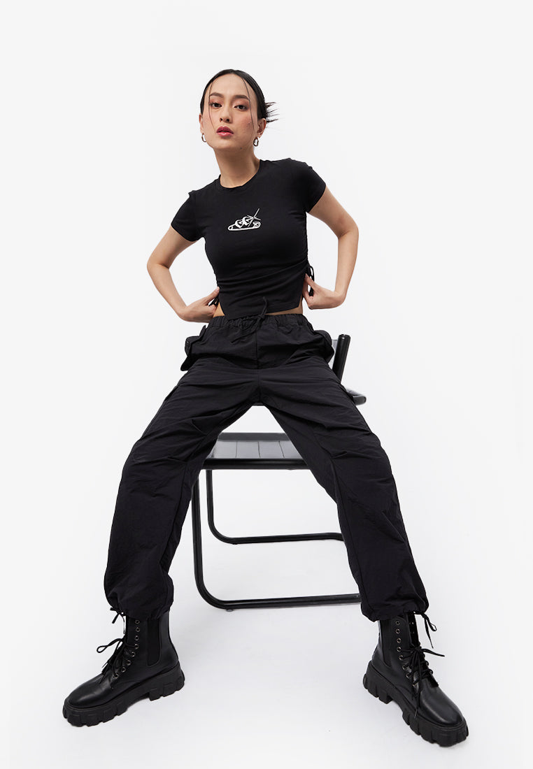 Parachute Loose Cargo Pants Black