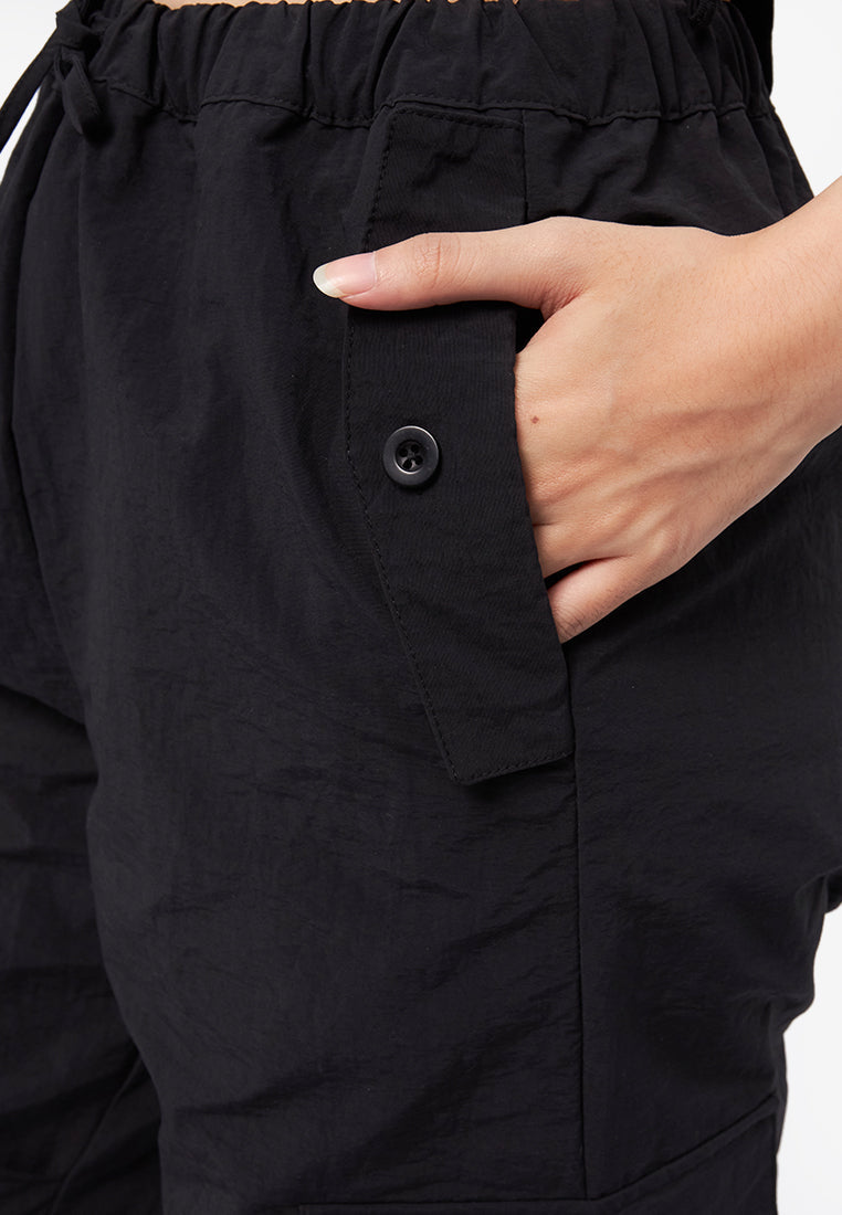 Parachute Loose Cargo Pants Black