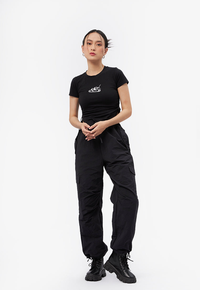 Parachute Loose Cargo Pants Black