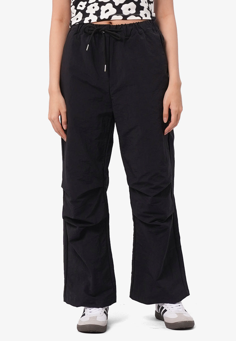 Pleated Drawstring Pants Black
