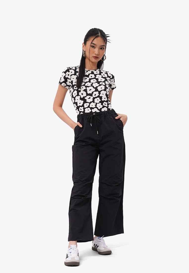 Pleated Drawstring Pants Black