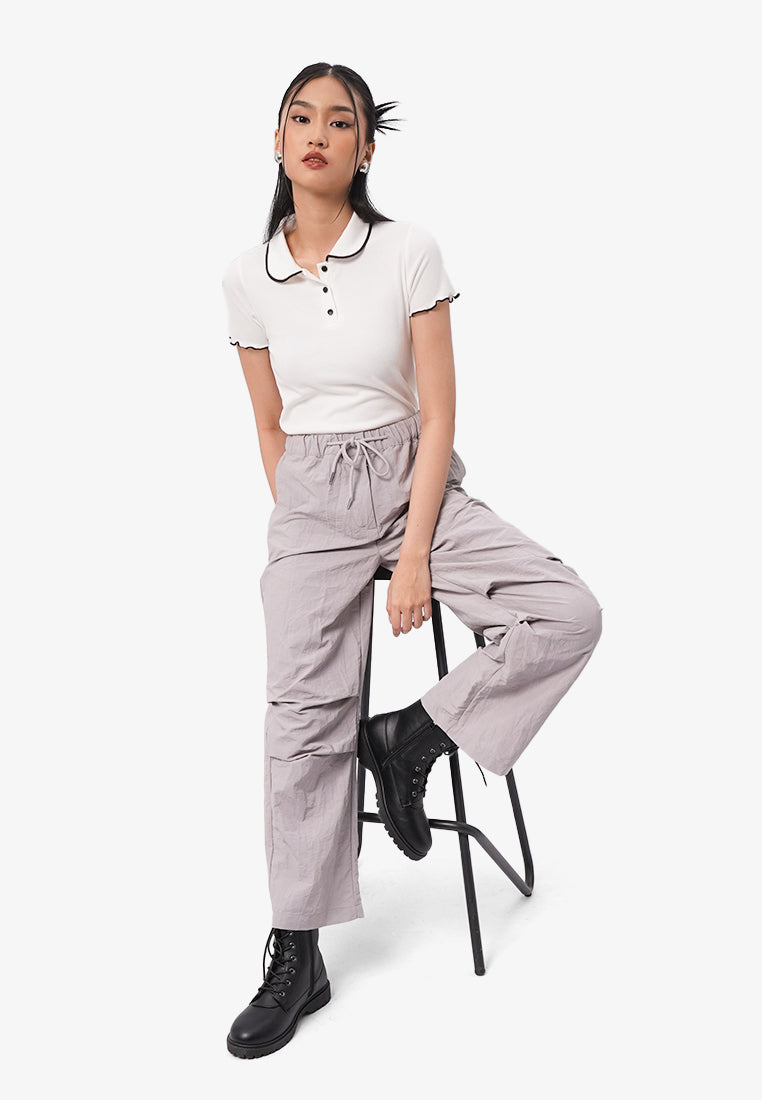 Pleated Drawstring Pants Grey