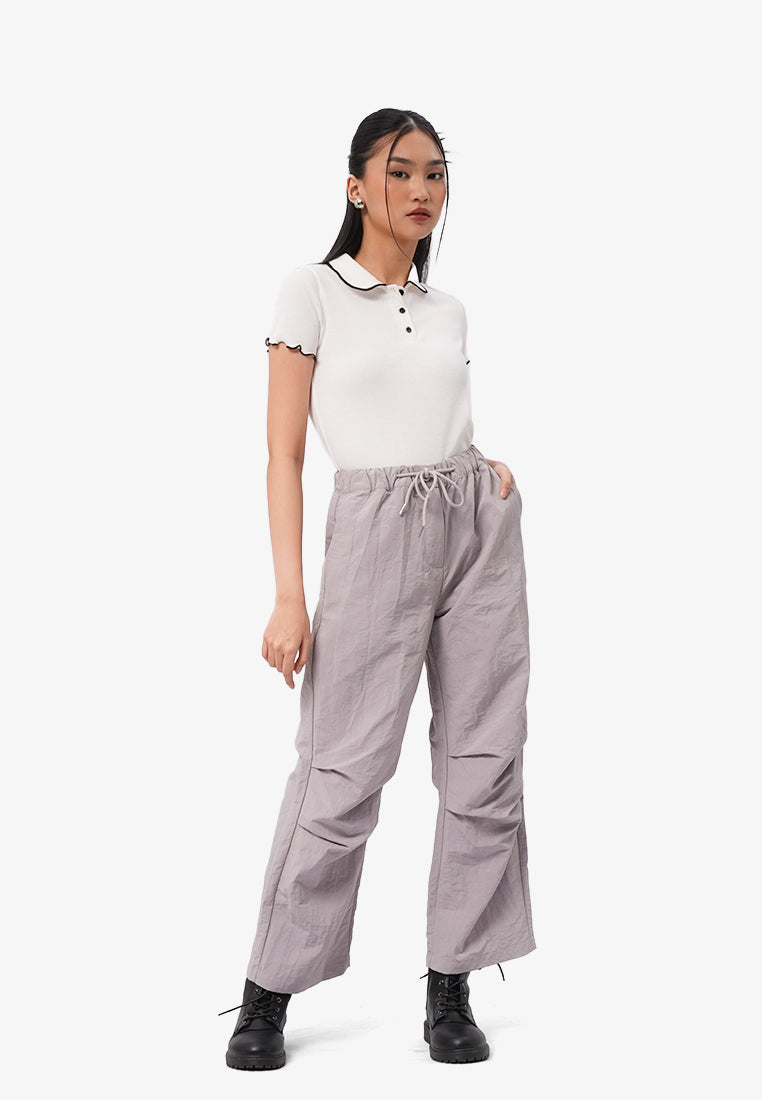 Pleated Drawstring Pants Grey