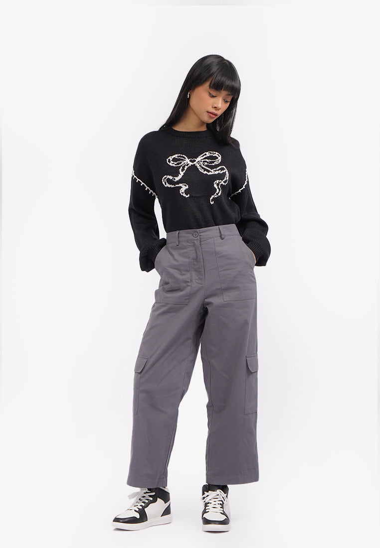 Wide Leg Cargo Pants Grey