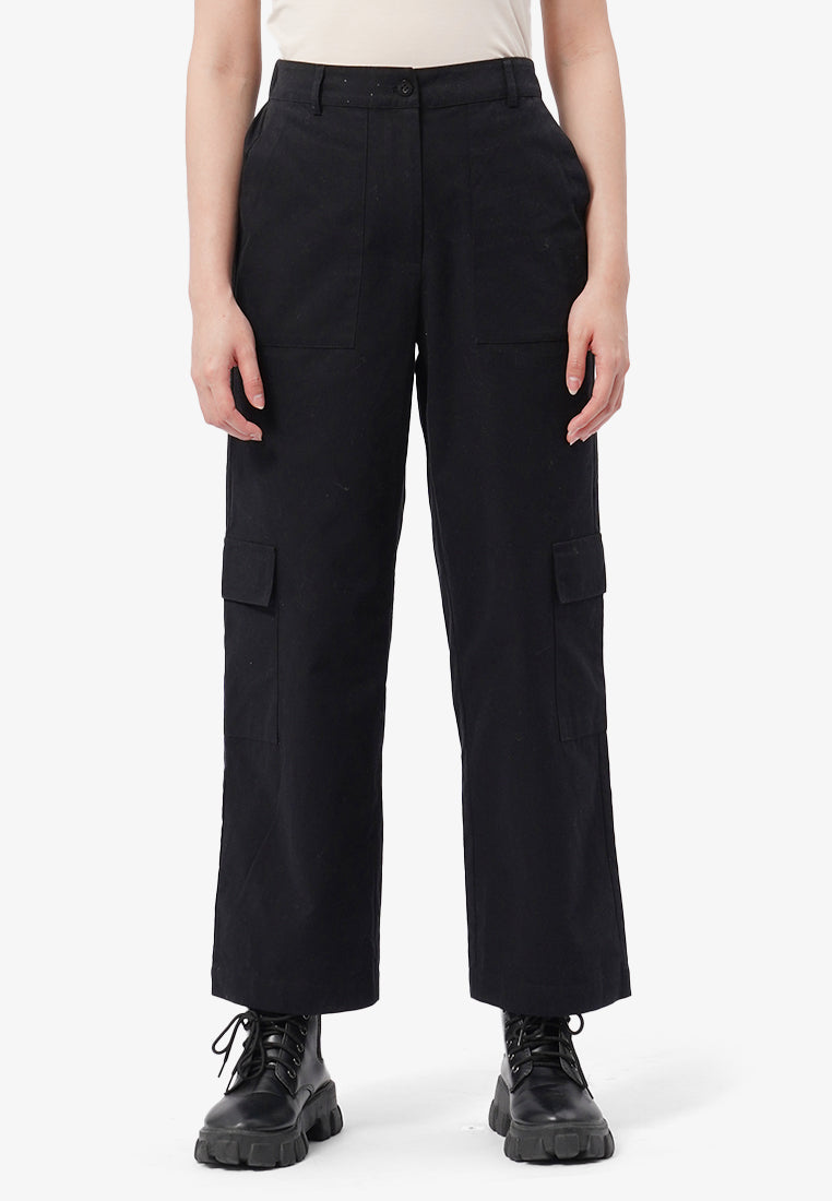Wide Leg Cargo Pants Black