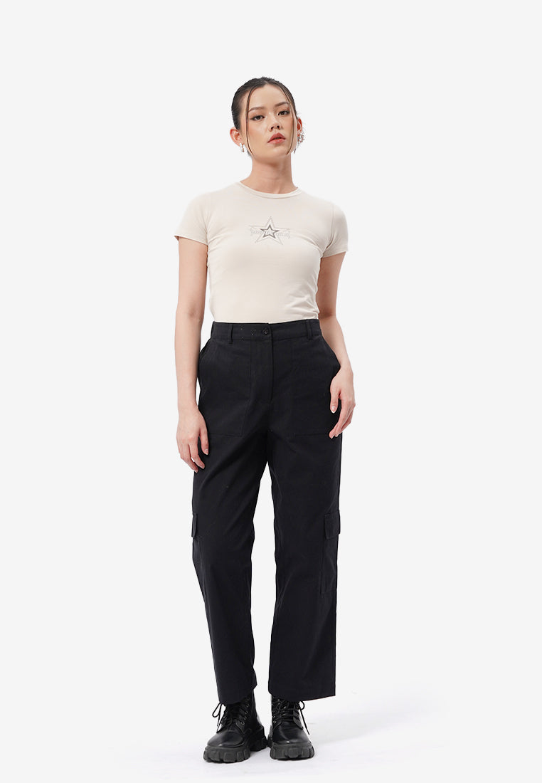 Wide Leg Cargo Pants Black