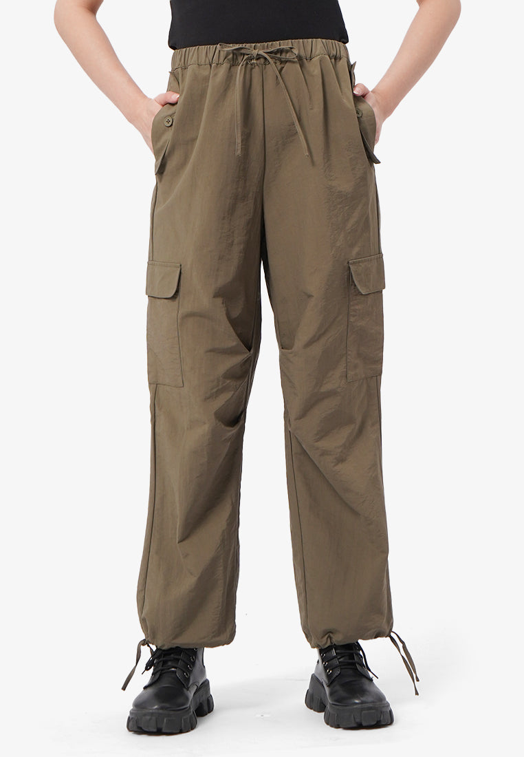Drawstring Pants with Cargo Pocket Olive