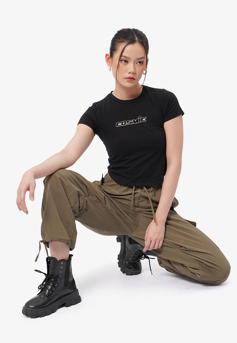 Drawstring Pants with Cargo Pocket Olive