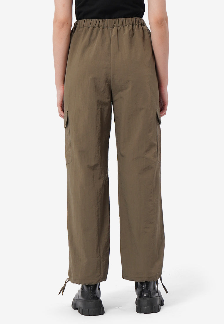 Drawstring Pants with Cargo Pocket Olive
