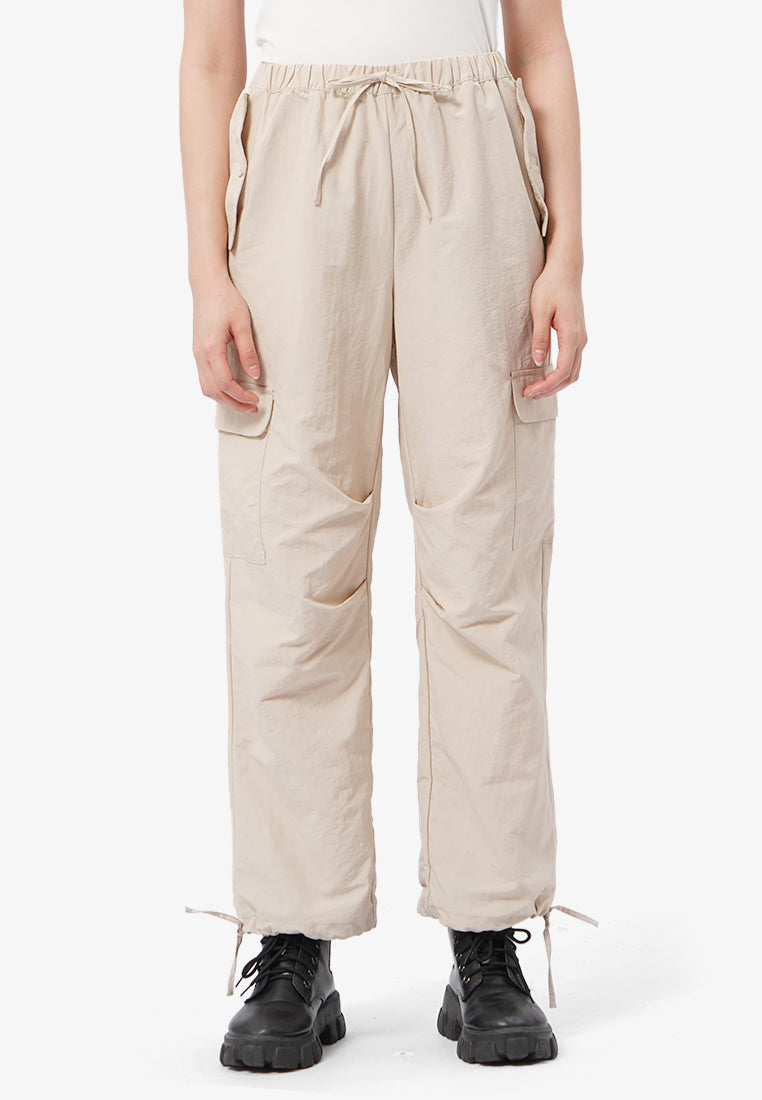 Drawstring Pants with Cargo Pocket Sand