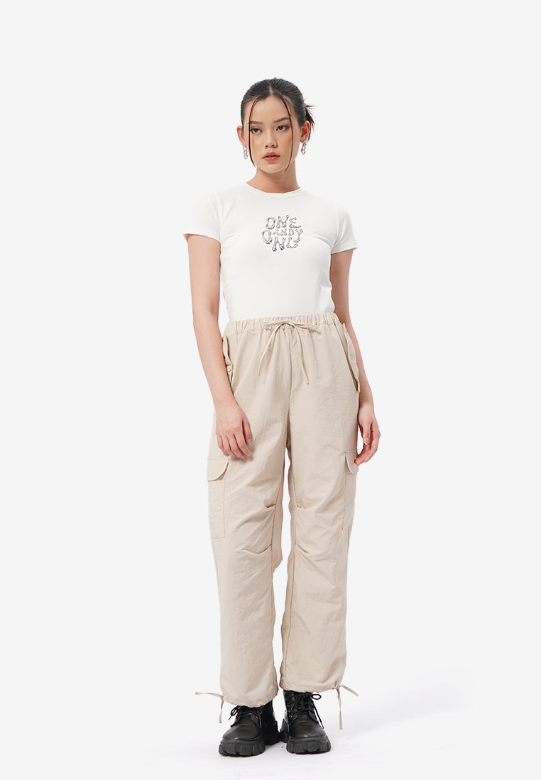 Drawstring Pants with Cargo Pocket Sand