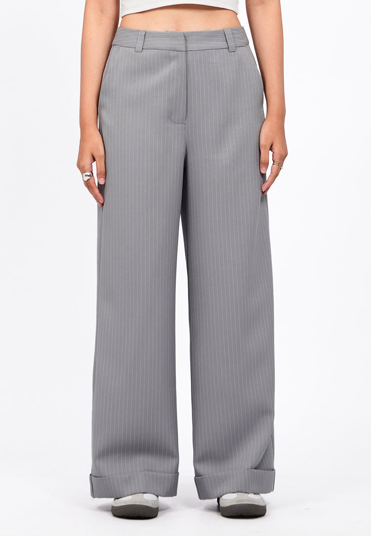 Wide Leg Stripes Roll Up Pants