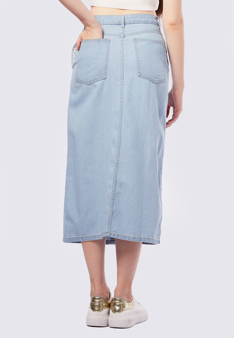Button Up Midi Denim Skirt