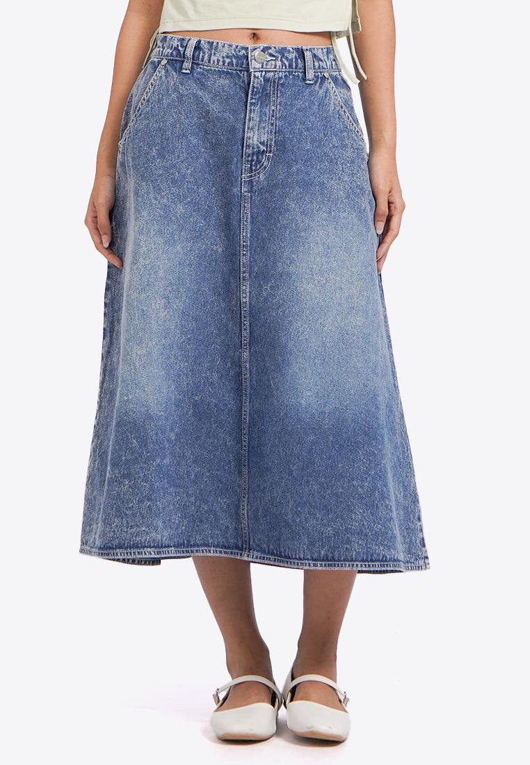 A-Line Denim Midi Skirt
