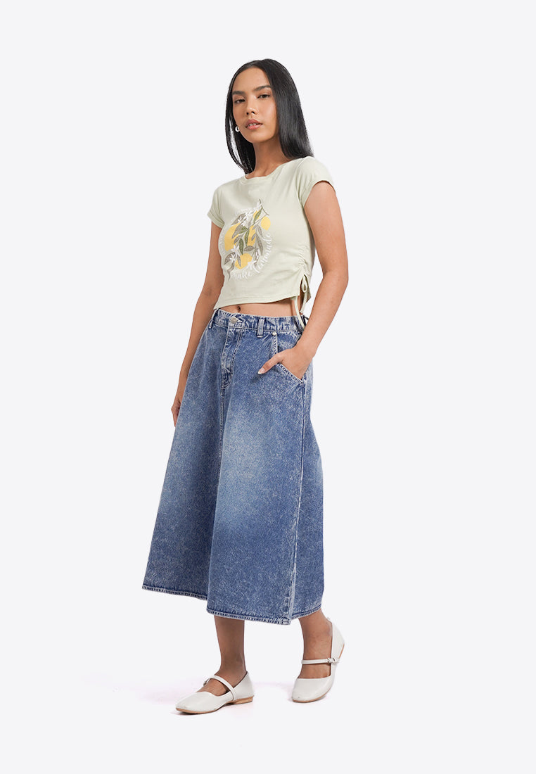A-Line Denim Midi Skirt