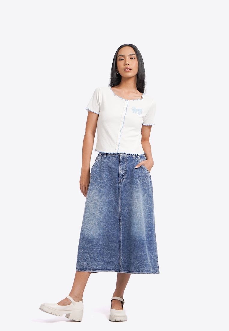 A-Line Denim Midi Skirt