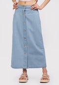 Button Up Denim Midi Skirt L.Blue