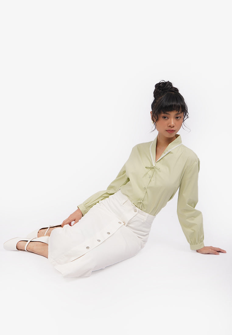Button Up Midi Skirt Off White