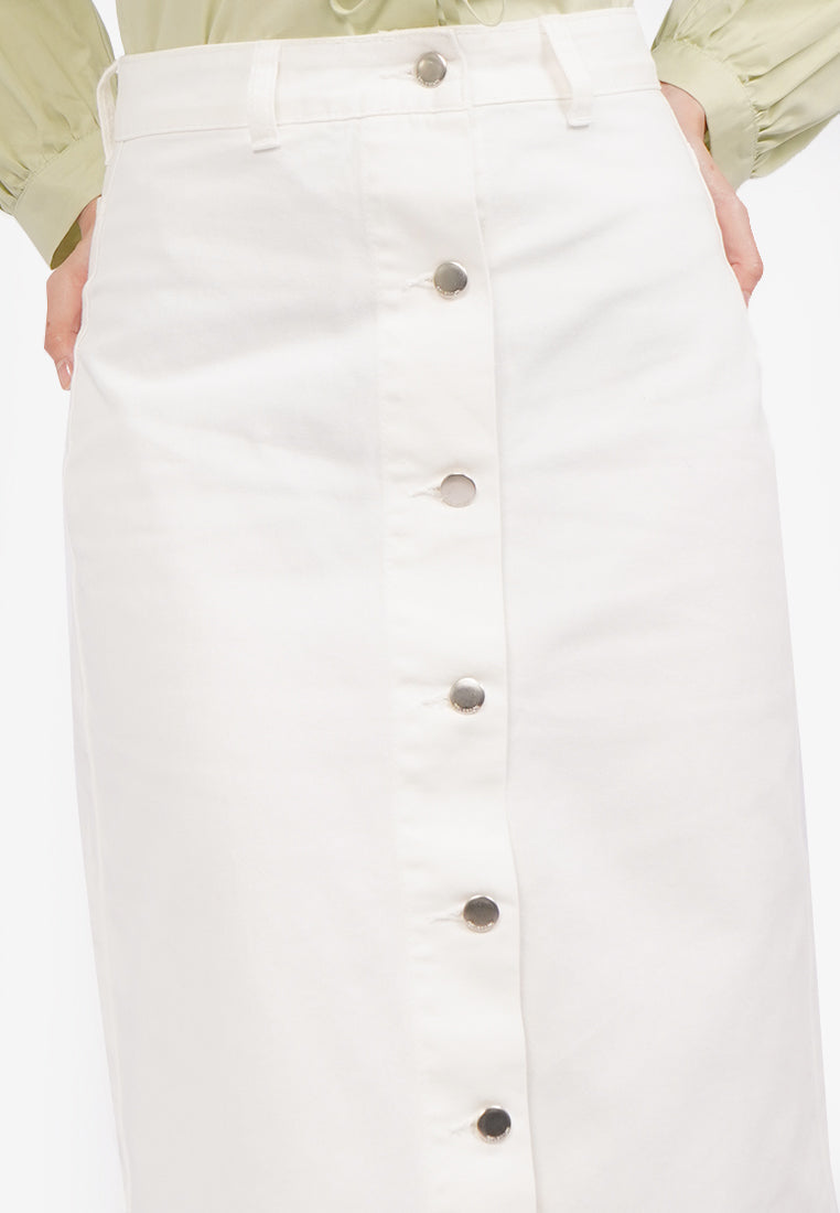 Button Up Midi Skirt Off White