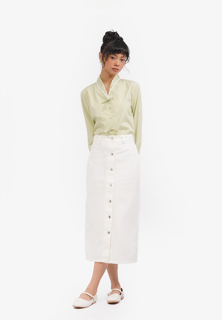 Button Up Midi Skirt Off White