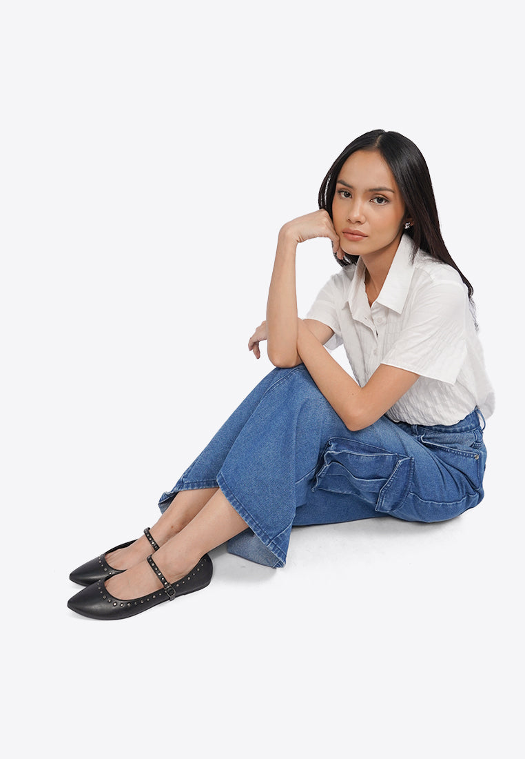 Denim Midi Skirt with Cargo Pocket
