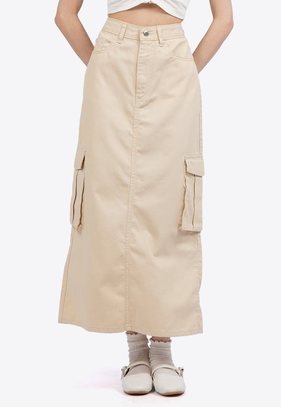 Denim Midi Skirt with Cargo Pocket