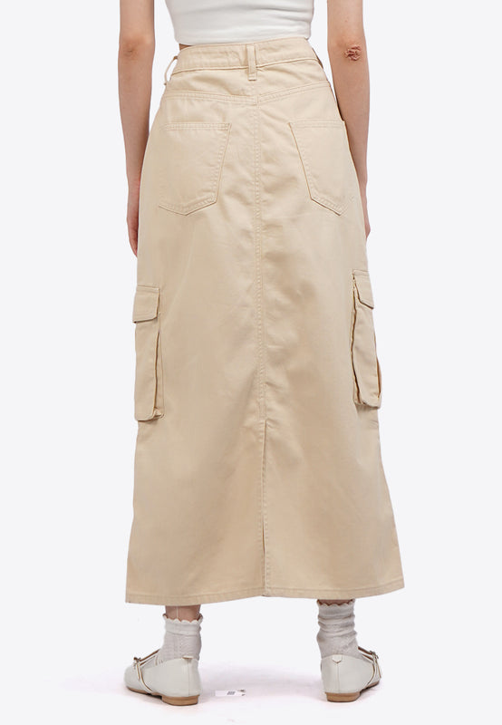 Denim Midi Skirt with Cargo Pocket