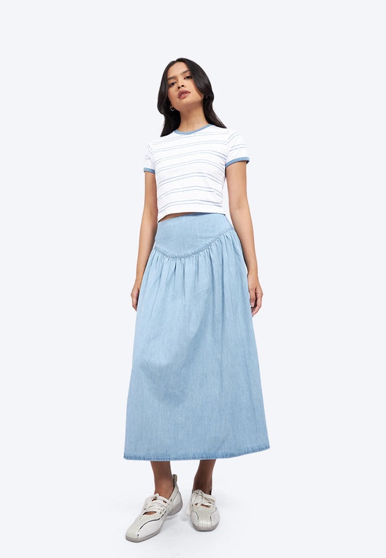 Gathered Midi Chambray Skirt