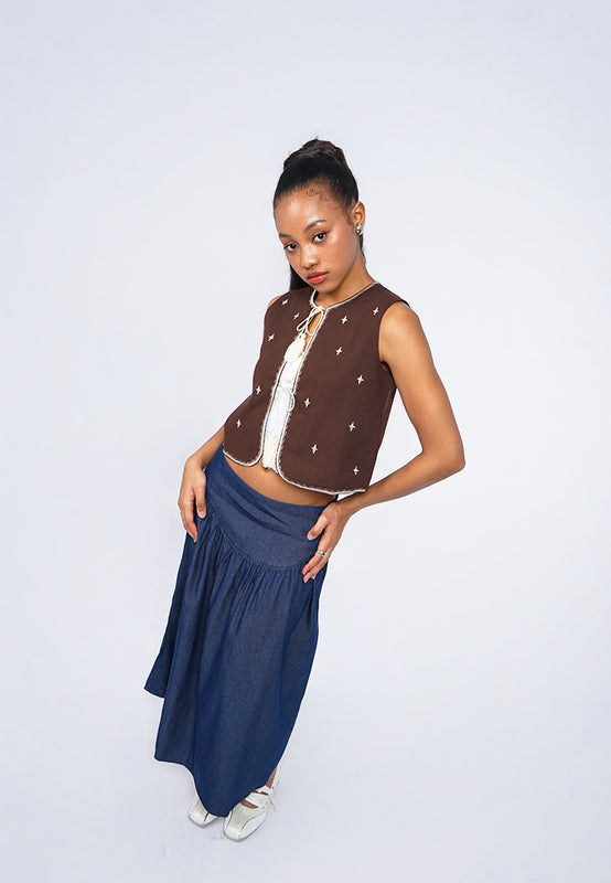 Gathered Midi Chambray Skirt